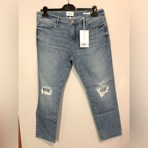 Frame Denim Le Garcon crop Cebu raw hem denim blue‎ jeans size 30 NEW